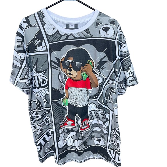 Hustle Shirt Mens 2X XXL Bailey Bear Streetwear AOP Drip Streetwear - Picture 1 of 8
